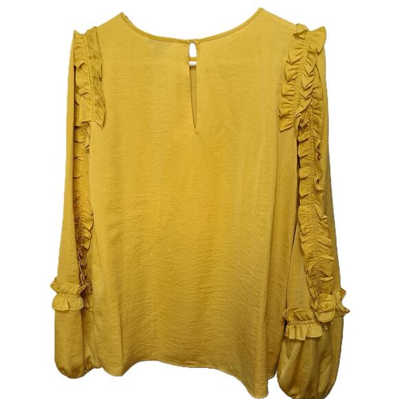 Ann Taylor Women's Yellow Ruffle Long Sleeve Blouse Top w/Keyhole Back Size XS - Picture 4 of 7